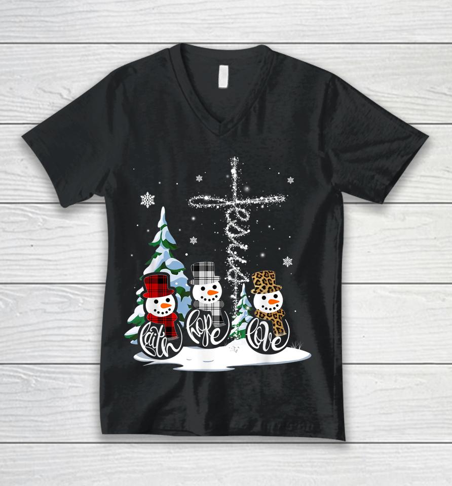 Merry Christmas Snowmen Faith Hope Love Christmas Unisex V-Neck T-Shirt