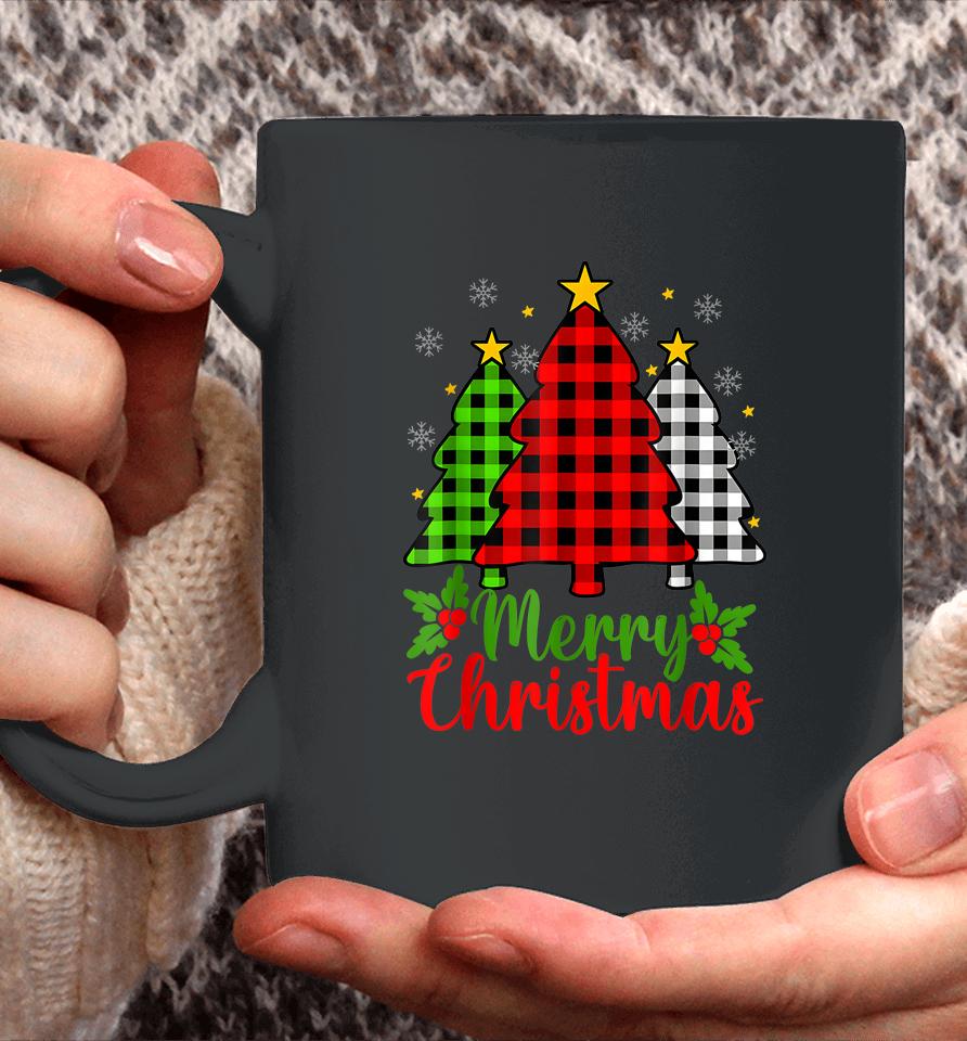 Merry Christmas Tree Buffalo Plaid Red White Green Cute Xmas Coffee Mug