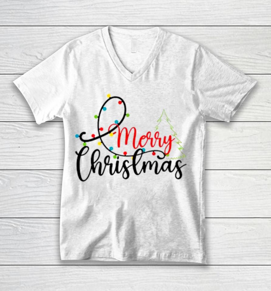 Merry Christmas Tree Christmas Holiday Unisex V-Neck T-Shirt