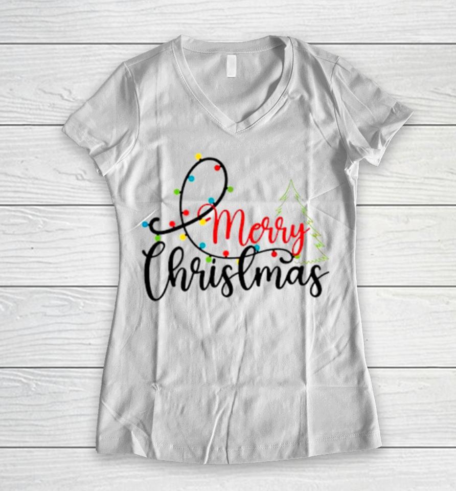 Merry Christmas Tree Christmas Holiday Women V-Neck T-Shirt