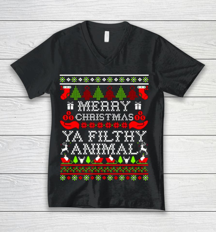 Merry Christmas Ya Filthy Animal Ugly Unisex V-Neck T-Shirt