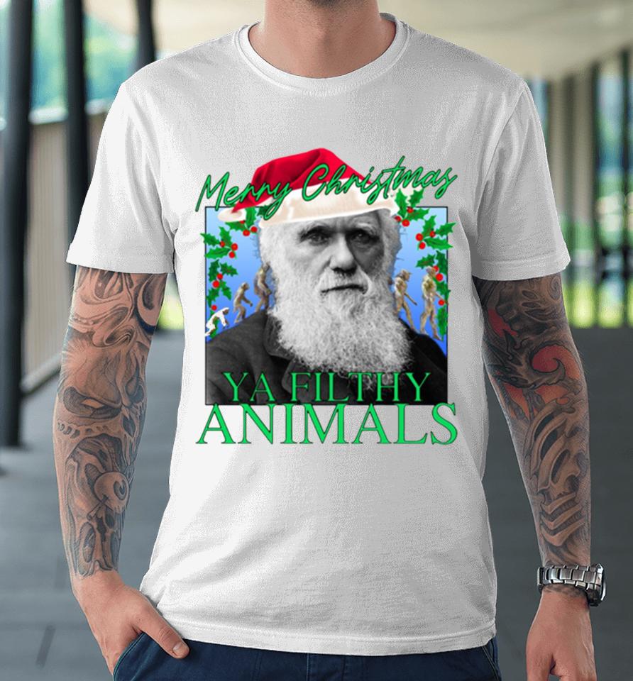 Merry Christmas Ya Filthy Animals Charles Darwin Santa Premium T-Shirt
