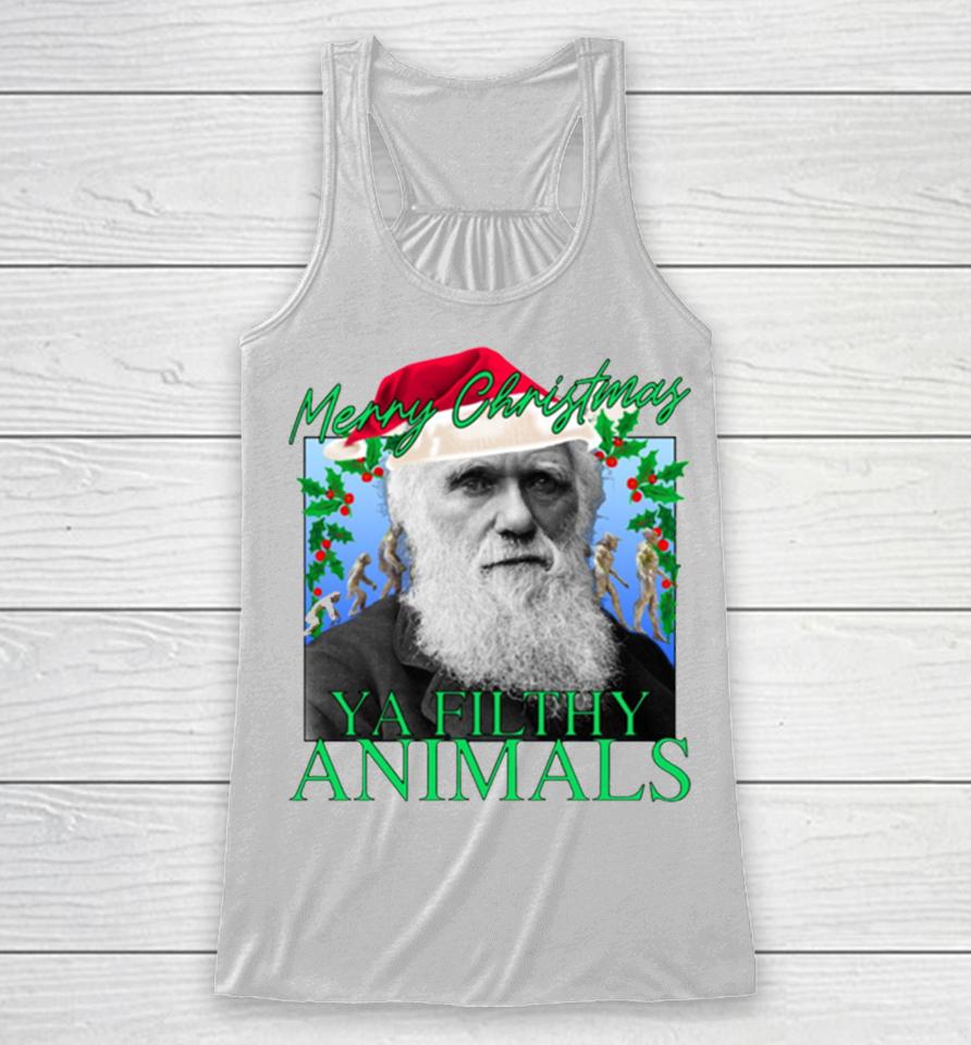 Merry Christmas Ya Filthy Animals Charles Darwin Santa Racerback Tank