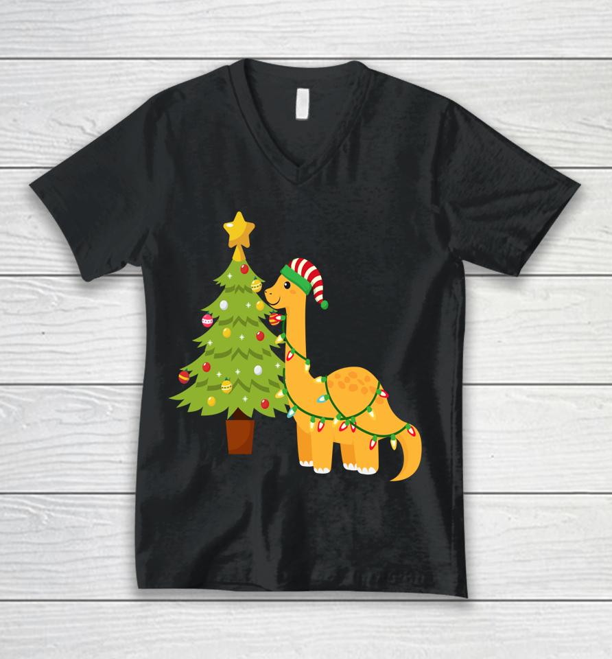 Merry Dino Christmas Unisex V-Neck T-Shirt