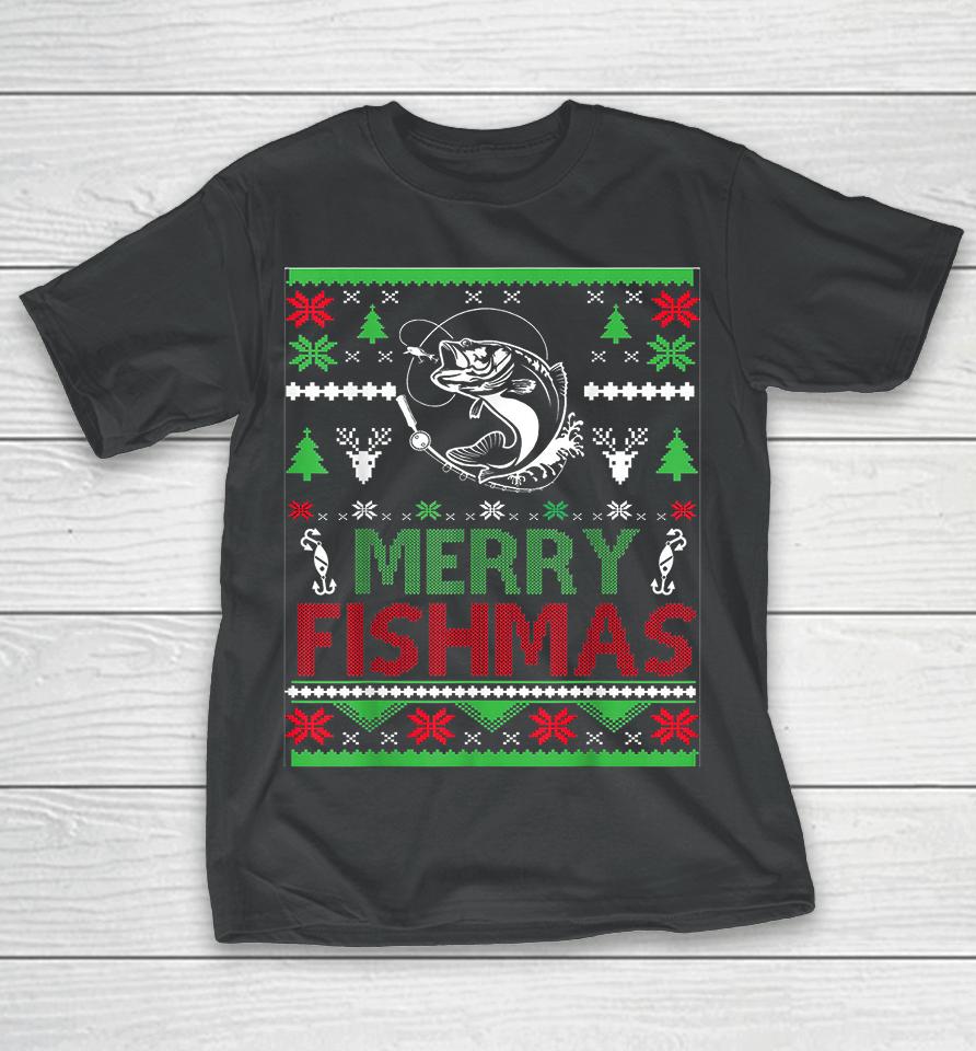 Merry Fishmas Fishing Ugly Christmas T-Shirt