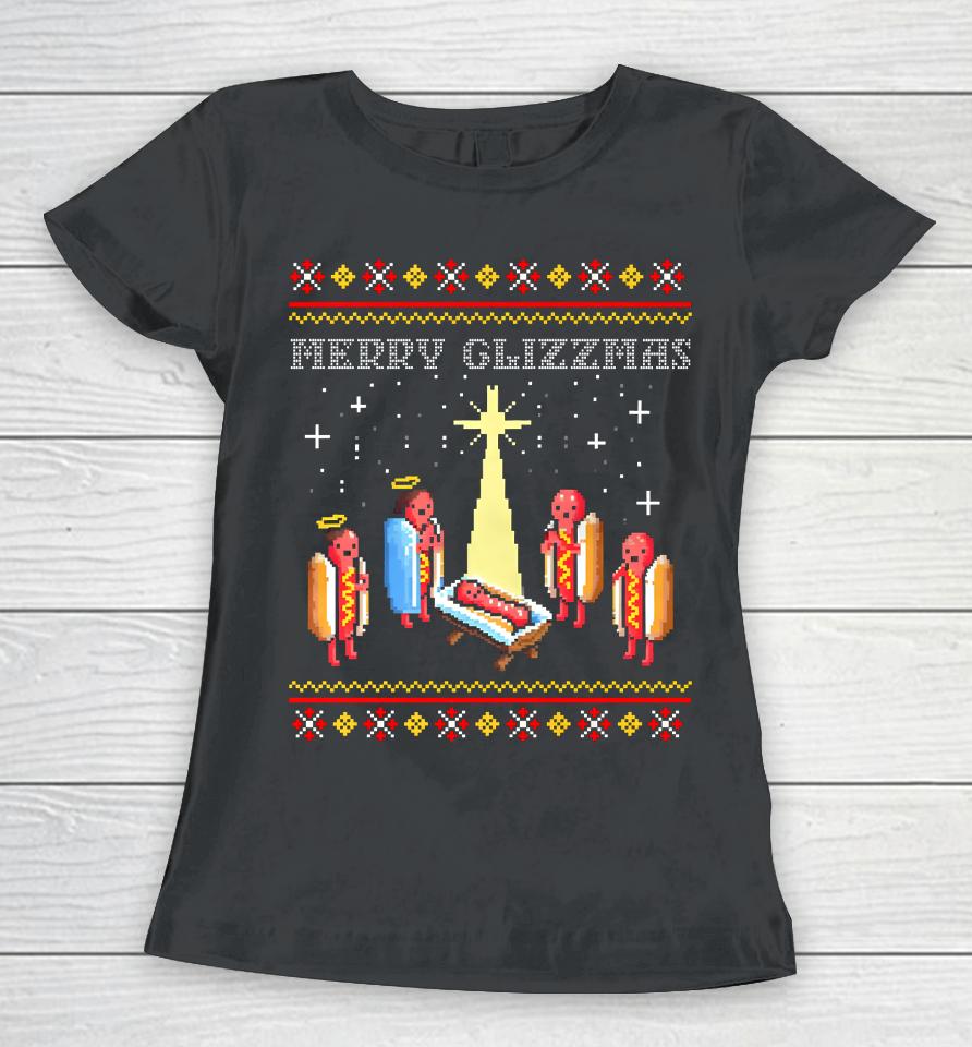 Merry Glizzmas Tacky Funny Merry Christmas Hot Dogs Women T-Shirt