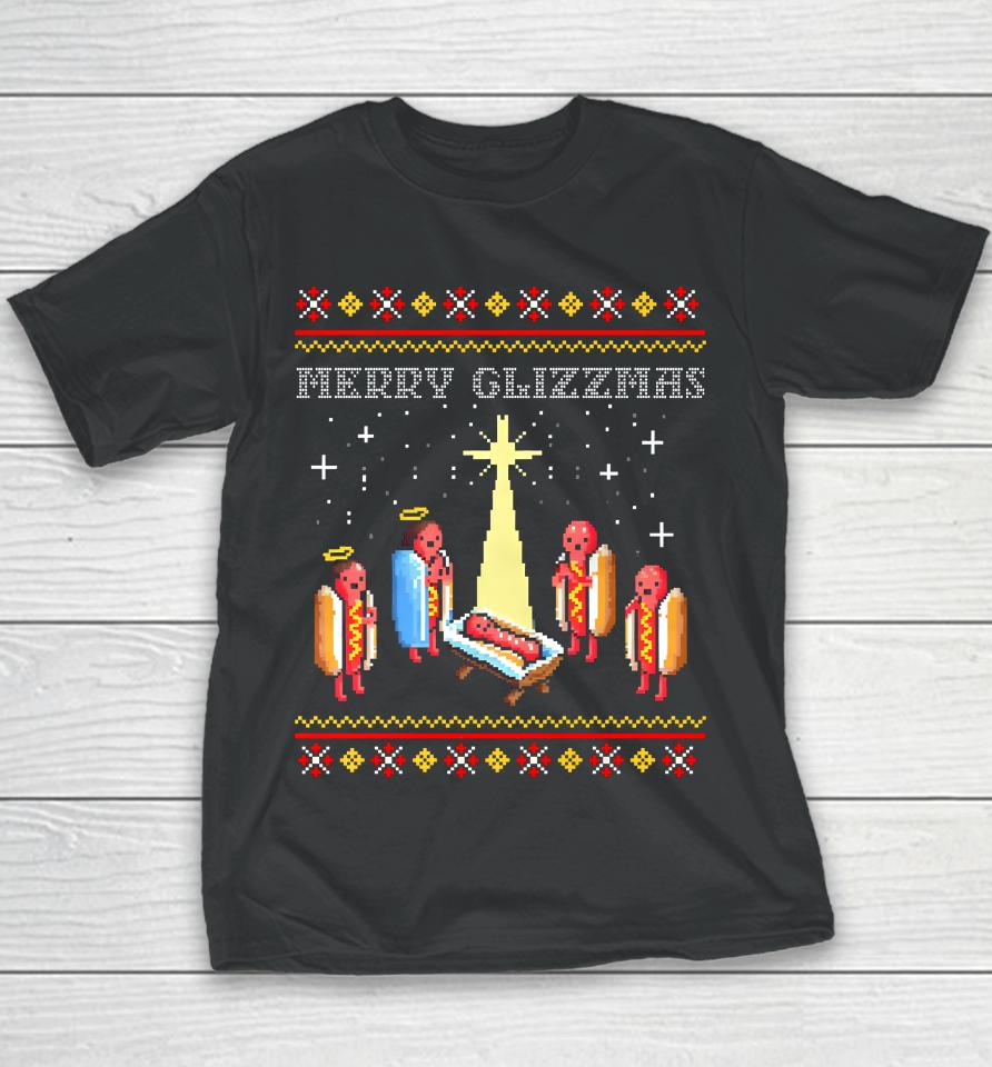 Merry Glizzmas Tacky Funny Merry Christmas Hot Dogs Youth T-Shirt