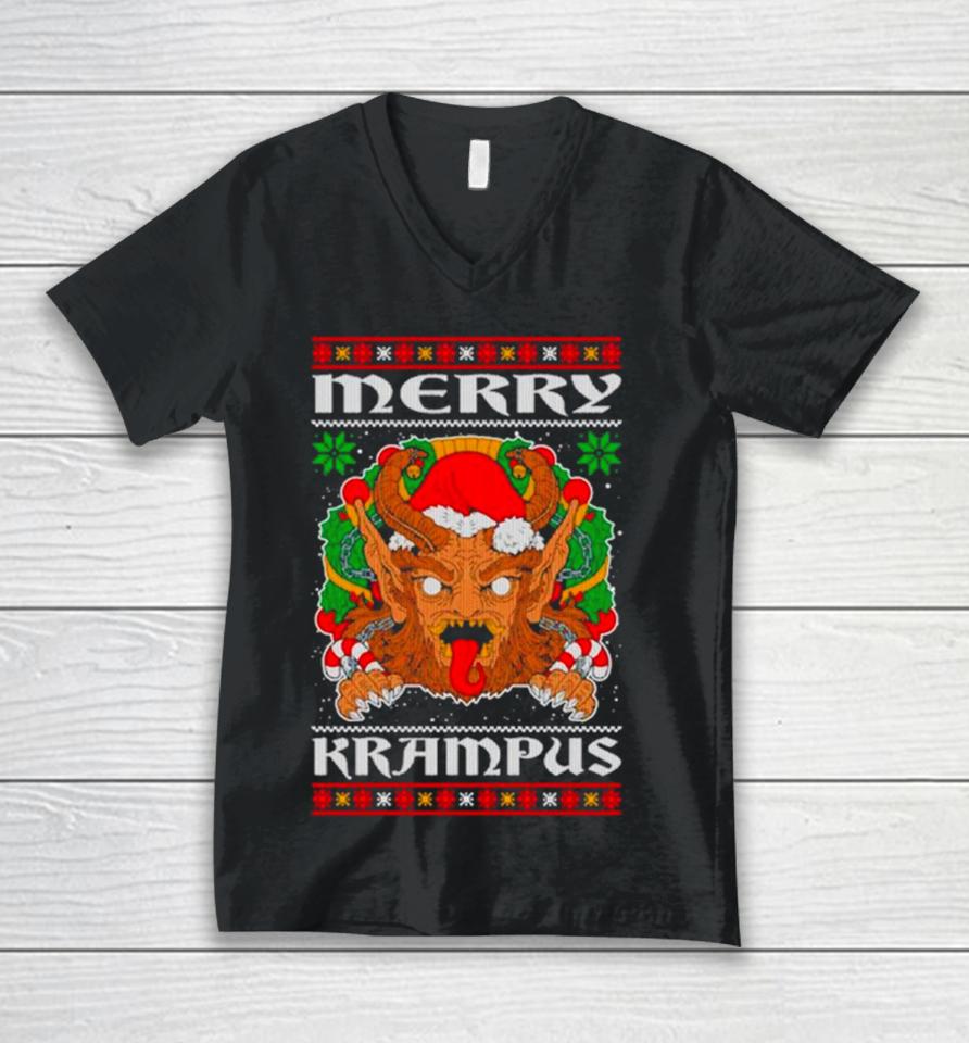 Merry Krampus Santa Folklore Figure Horror Ugly Christmas Unisex V-Neck T-Shirt