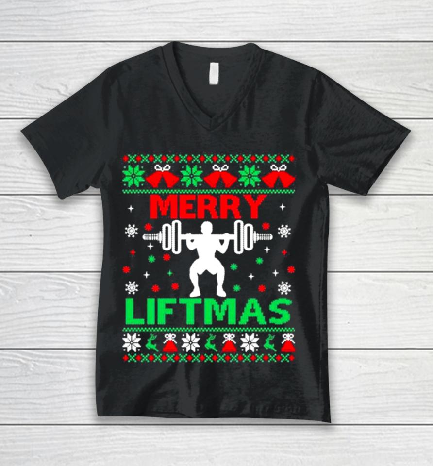 Merry Liftmas Fitness Ugly Christmas Workout Gym Unisex V-Neck T-Shirt