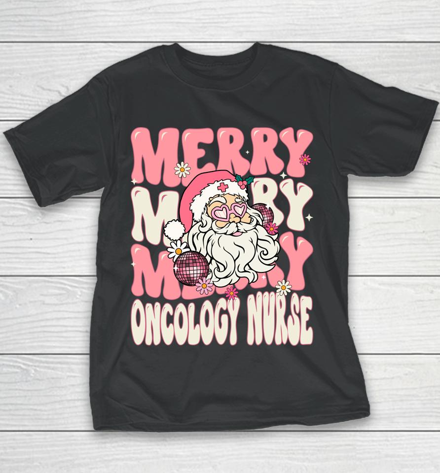 Merry Oncology Nurse Christmas Retro Pink Oncology Nurse Youth T-Shirt