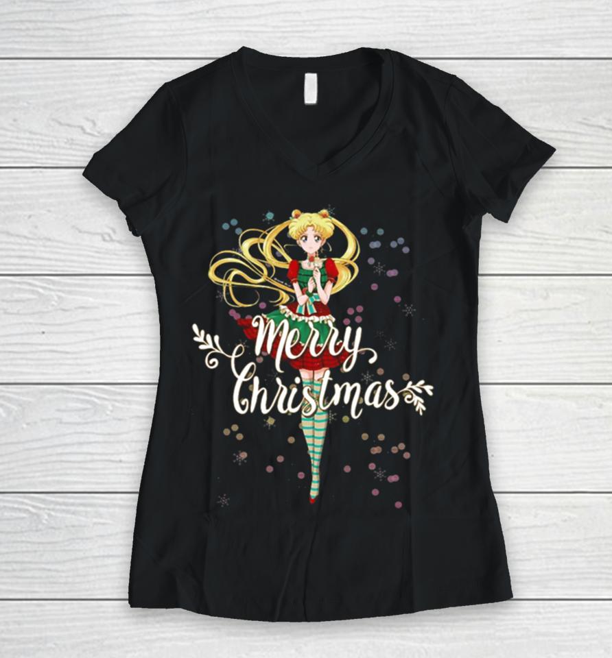 Merry Sailor Moon Christmas Usagi Women V-Neck T-Shirt