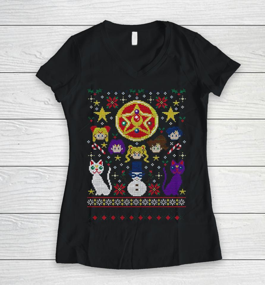 Merry Senshi Christmas Sailor Moon Women V-Neck T-Shirt