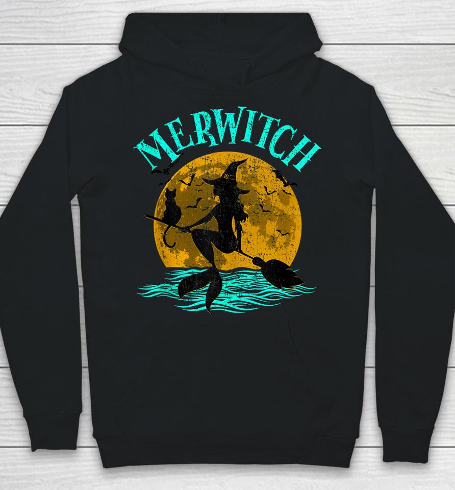 Merwitch Broomstick Halloween Costume Mermaid Witch And Cat Hoodie