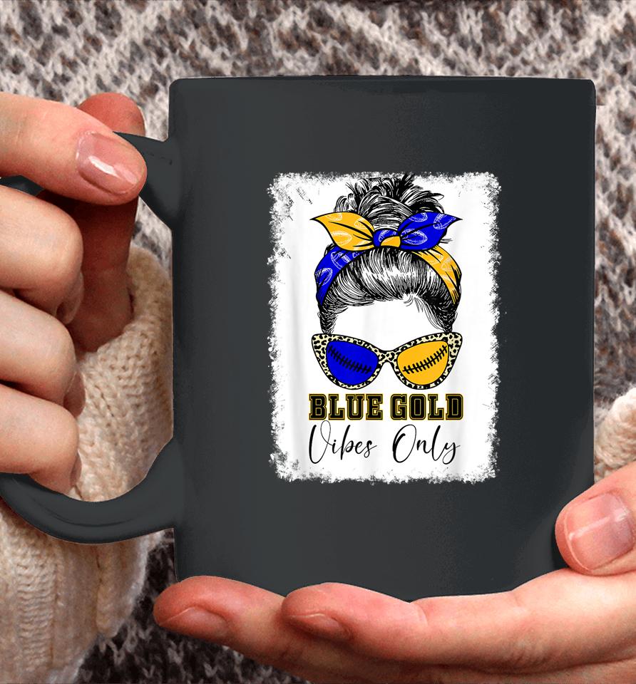 Messy Bun Blue And Gold Vibes Only School Football Game Day Coffee Mug