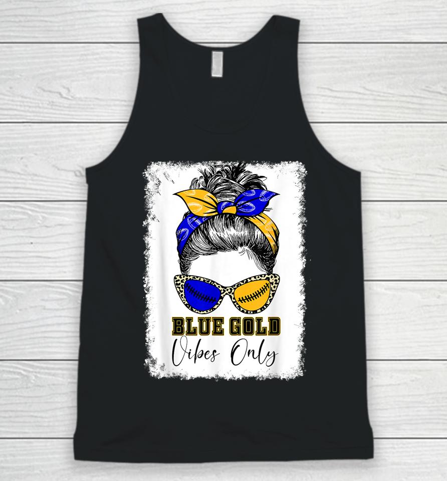 Messy Bun Blue And Gold Vibes Only School Football Game Day Unisex Tank Top