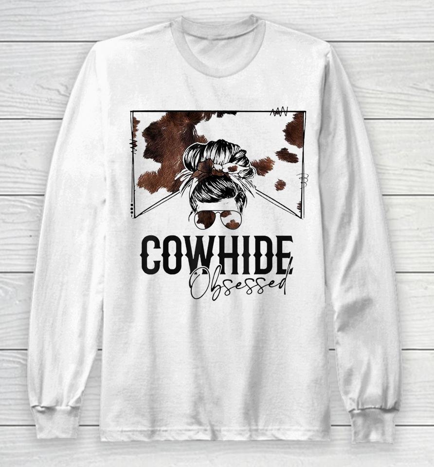 Messy Bun Cowhide Obsessed Western Long Sleeve T-Shirt