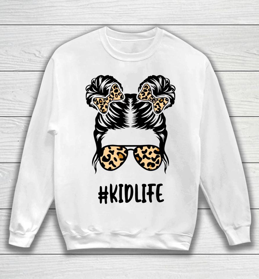 Messy Bun Kid Life Leopard Matching Mom Daughter Girl Kids Sweatshirt