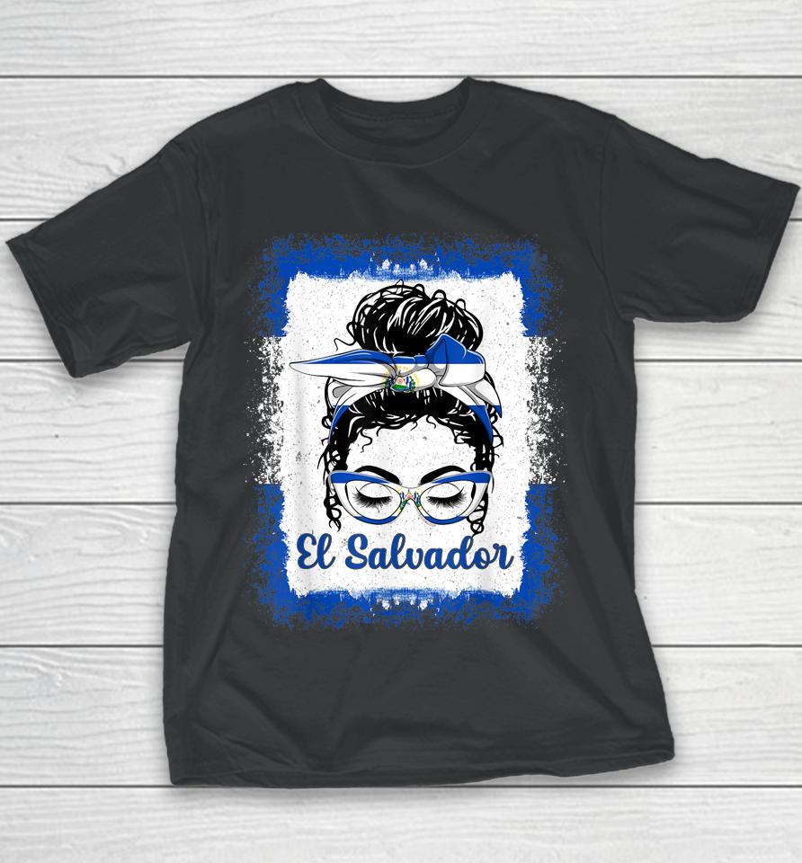 Messy Bun Salvadorans El Salvador Flag Youth T-Shirt