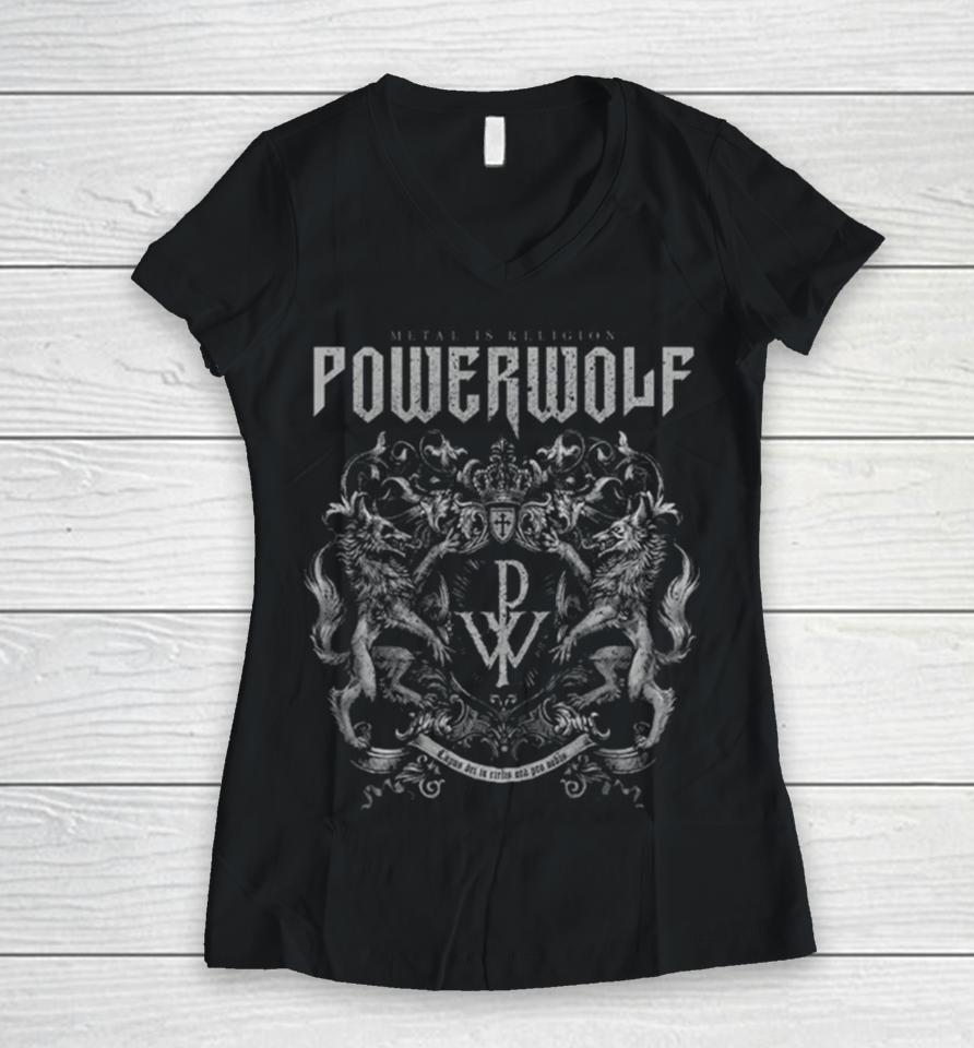 Metal Is Religion Powerwolf Crest Women V-Neck T-Shirt