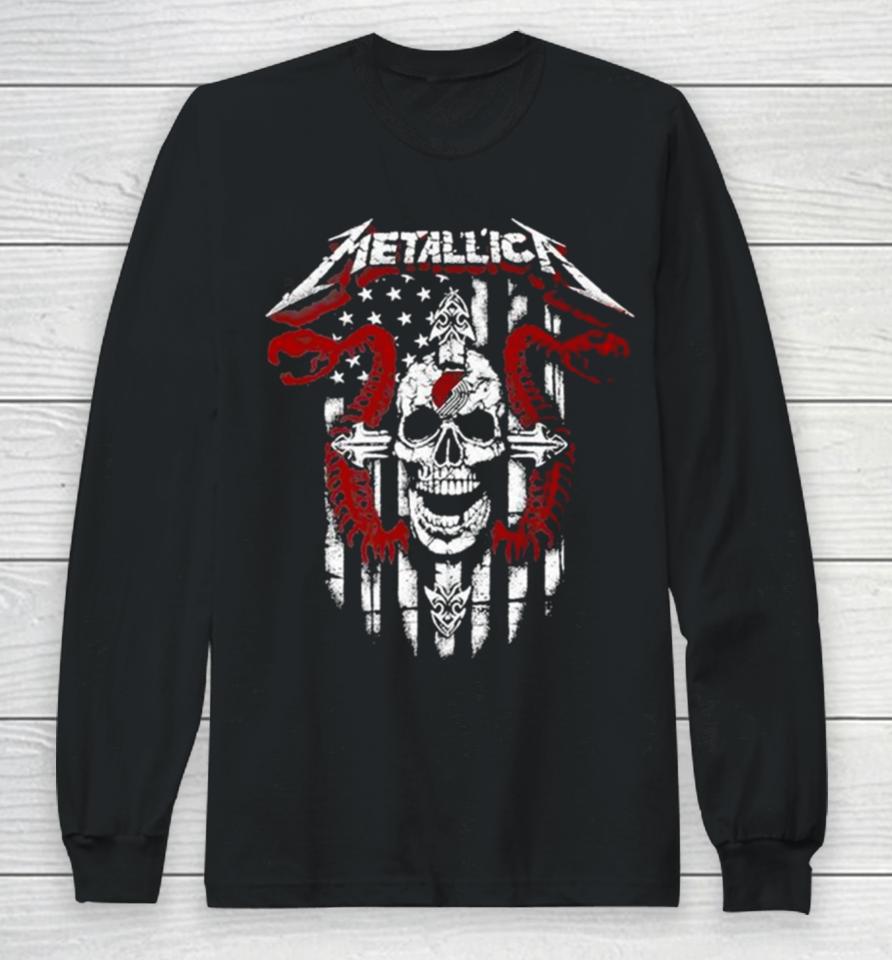 Metallica Snake Skull Portland Trail Blazers Logo Gildan 2023 Long Sleeve T-Shirt