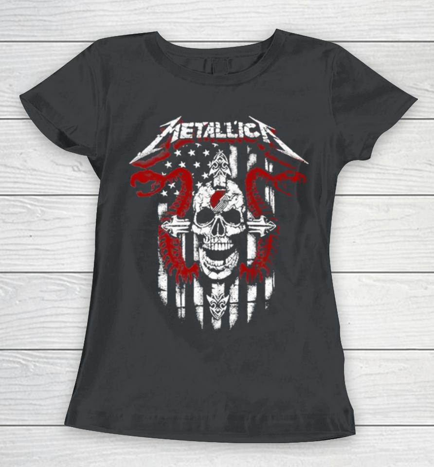 Metallica Snake Skull Portland Trail Blazers Logo Gildan 2023 Women T-Shirt