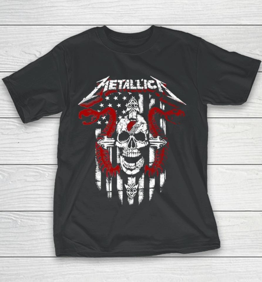 Metallica Snake Skull Portland Trail Blazers Logo Gildan 2023 Youth T-Shirt