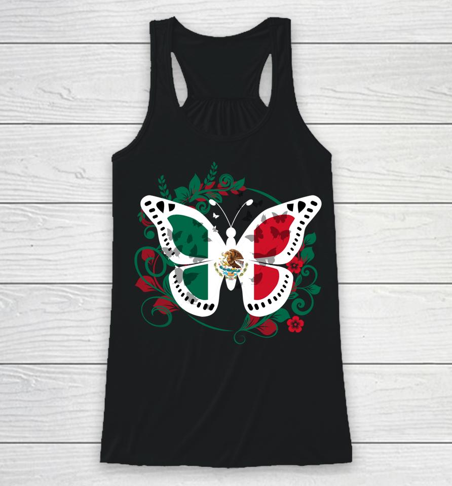Mexican Flag Butterfly Mexican Womens Girls Cinco De Mayo Racerback Tank