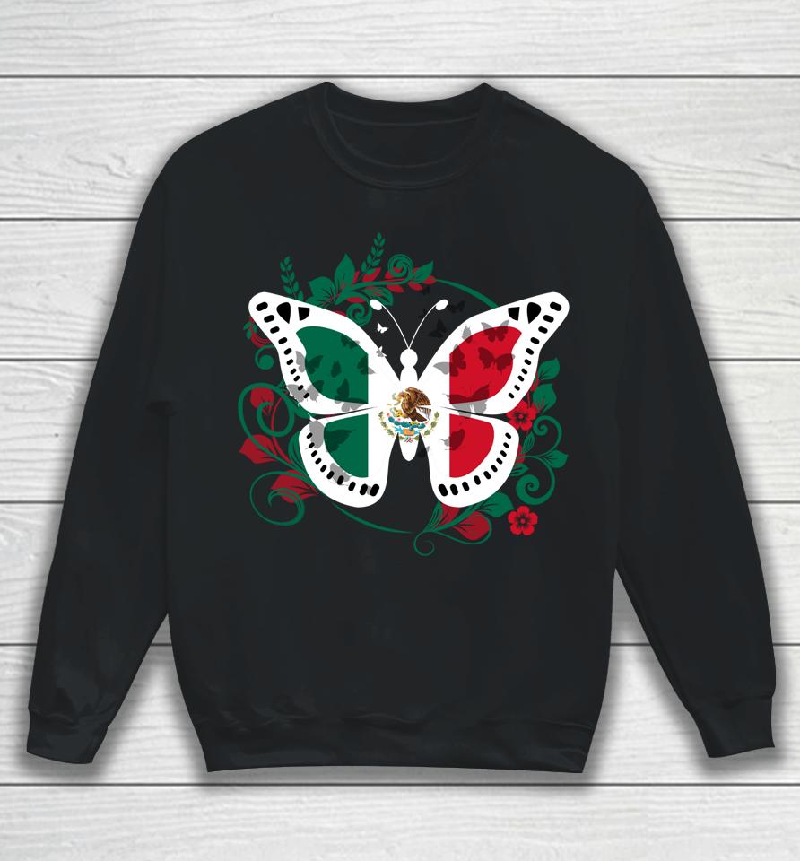 Mexican Flag Butterfly Mexican Womens Girls Cinco De Mayo Sweatshirt