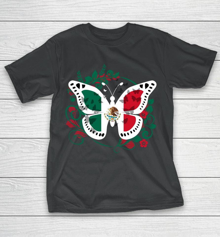 Mexican Flag Butterfly Mexican Womens Girls Cinco De Mayo T-Shirt