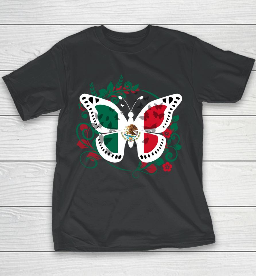 Mexican Flag Butterfly Mexican Womens Girls Cinco De Mayo Youth T-Shirt