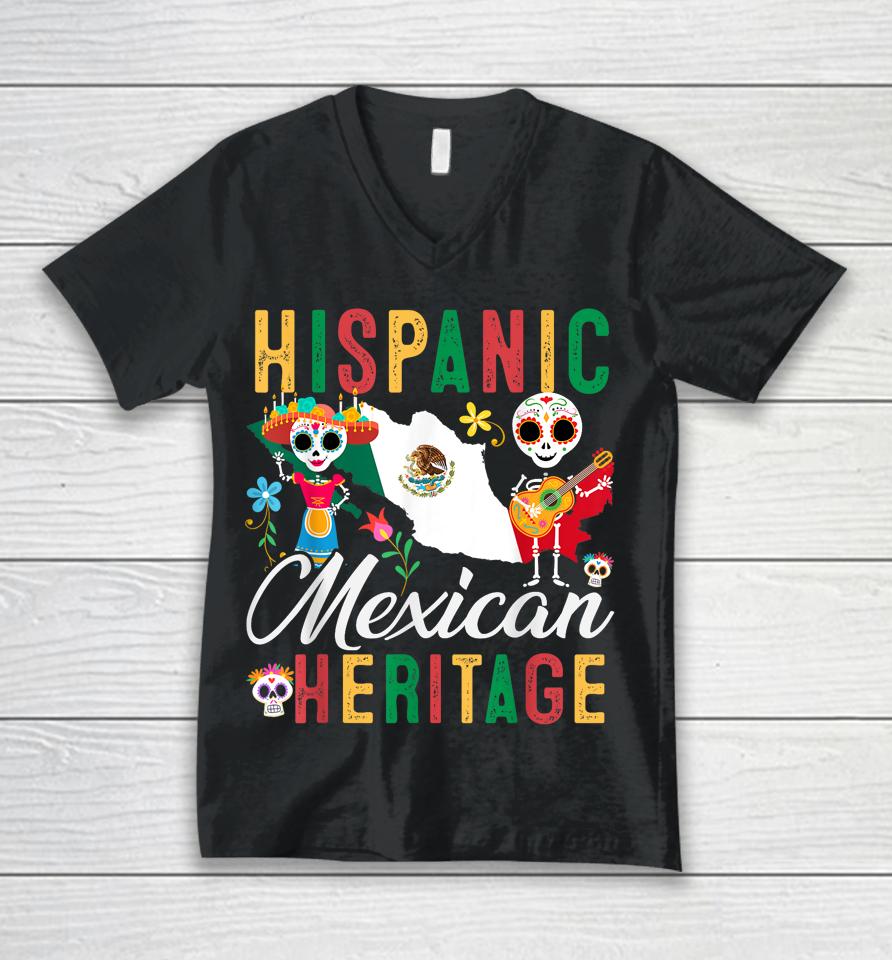 Mexican Flag Hispanic Heritage Month Mexico Latina Unisex V-Neck T-Shirt