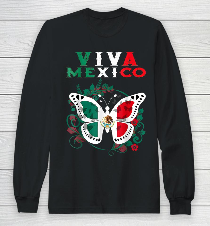 Mexican Independence Day Butterfly Mexico Pride Mexican Flag Long Sleeve T-Shirt