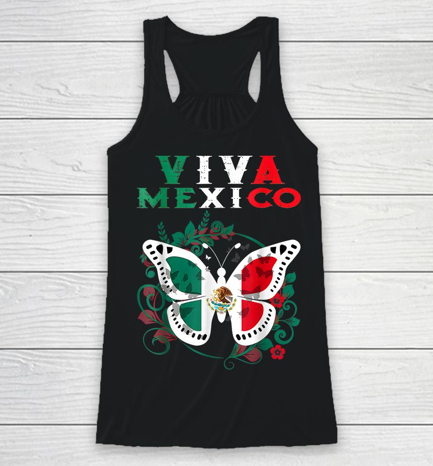 Mexican Independence Day Butterfly Mexico Pride Mexican Flag Racerback Tank