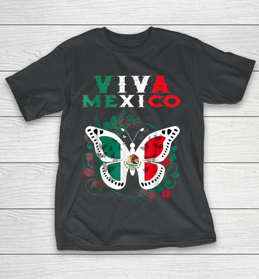 Mexican Independence Day Butterfly Mexico Pride Mexican Flag T-Shirt