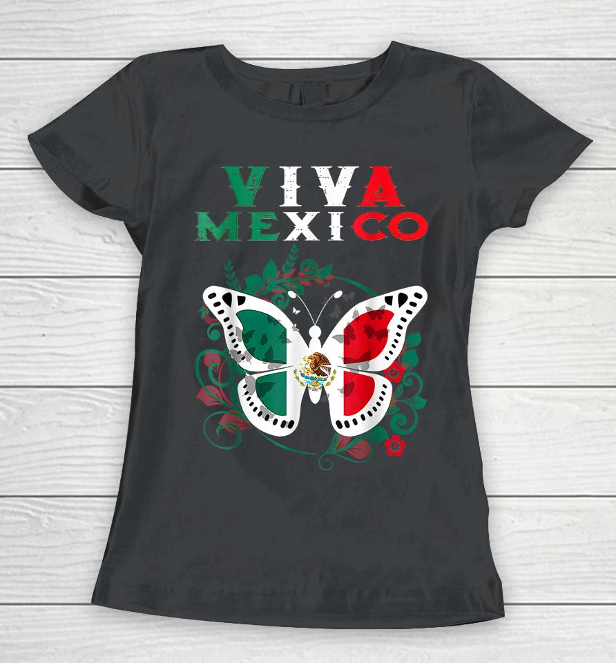 Mexican Independence Day Butterfly Mexico Pride Mexican Flag Women T-Shirt