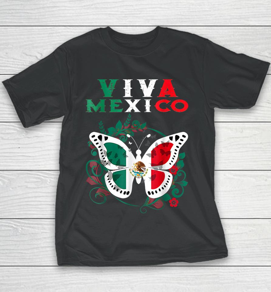 Mexican Independence Day Butterfly Mexico Pride Mexican Flag Youth T-Shirt