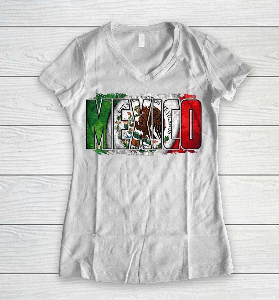 Mexican Independence Day Mexico Flag Eagle Women V-Neck T-Shirt