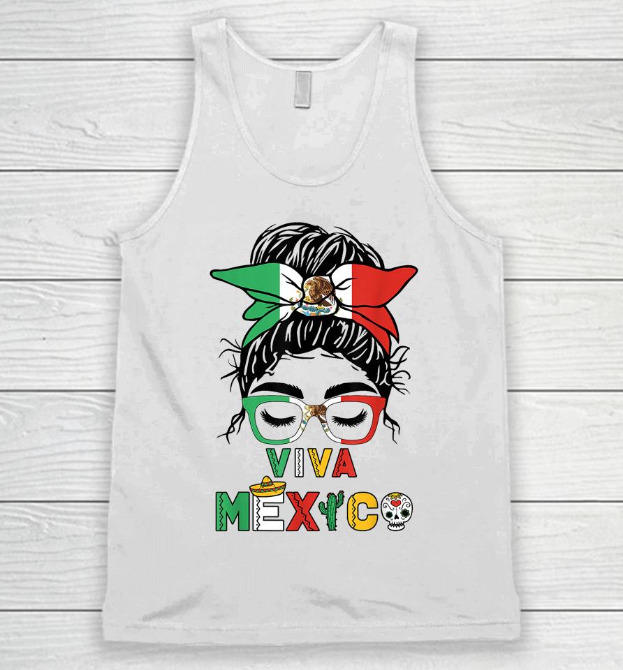 Mexican Independence Funny Viva Mexico Messy Bun Hair Unisex Tank Top