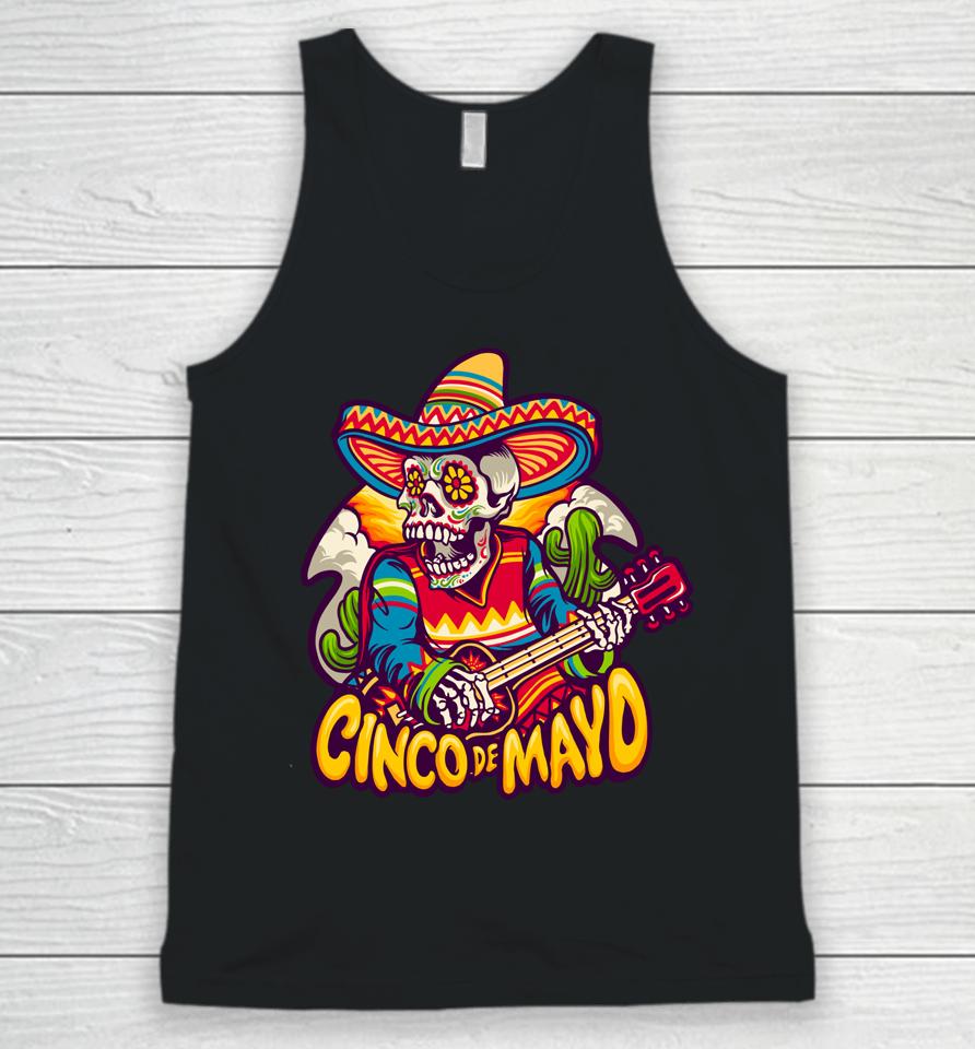 Mexican Skeleton Playing Electric Guitar Cinco De Mayo Unisex Tank Top