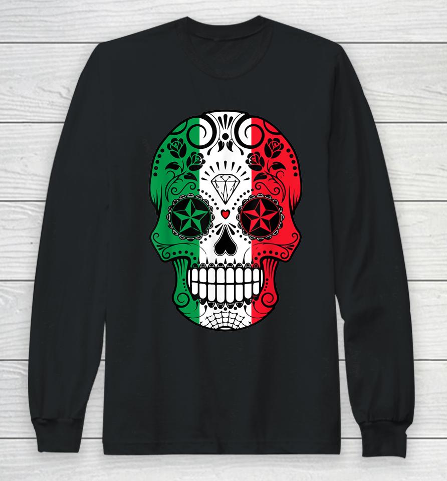 Mexican Sugar Skull Cinco De Mayo Skull Long Sleeve T-Shirt
