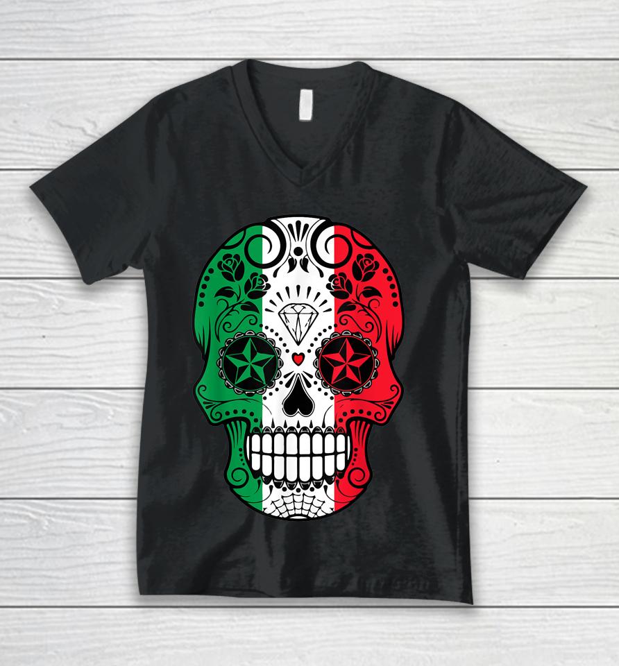 Mexican Sugar Skull Cinco De Mayo Skull Unisex V-Neck T-Shirt