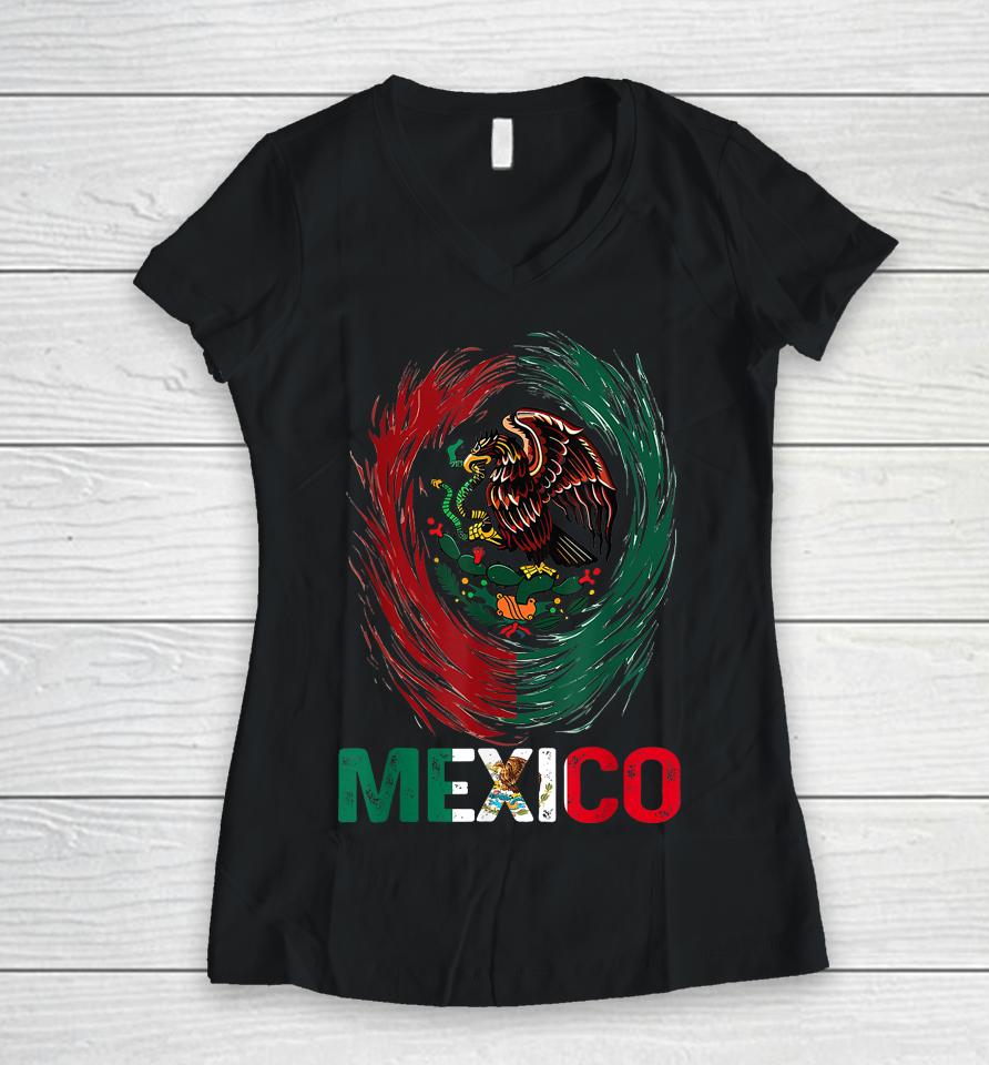 Mexican Viva Mexico Independence Day Flag Women V-Neck T-Shirt