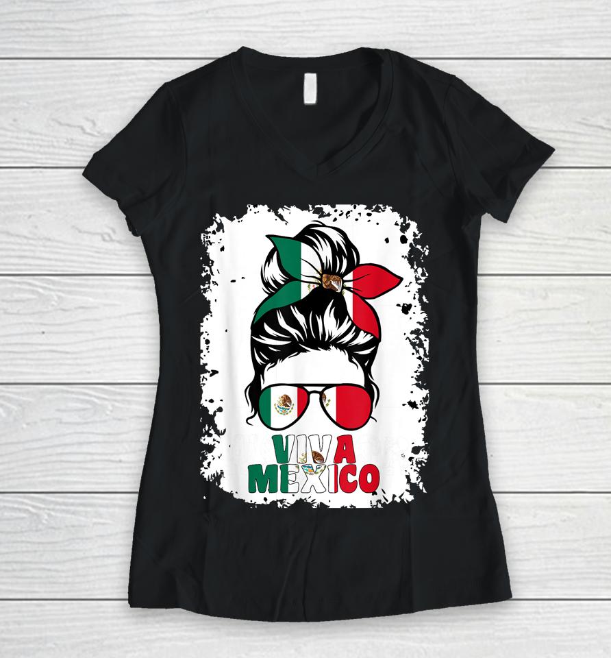 Mexican Viva Mexico Independence Day Mexican Flag Pride Women V-Neck T-Shirt