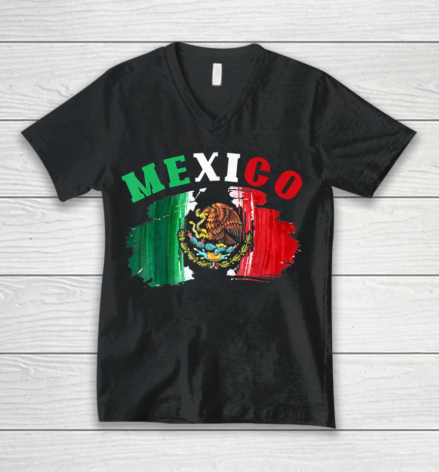 Mexico Mexican Flag Pride Eagle Red Green And White Unisex V-Neck T-Shirt