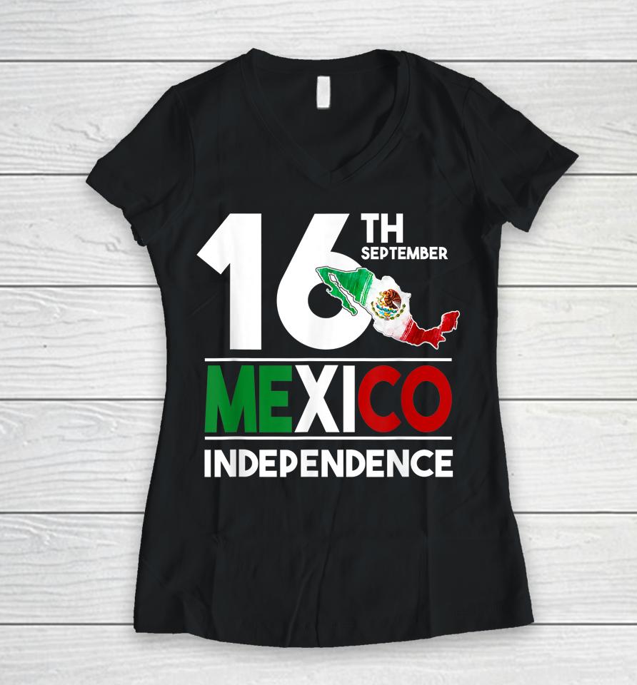 Mexico Pride Independence Day Mexican Flag Women V-Neck T-Shirt