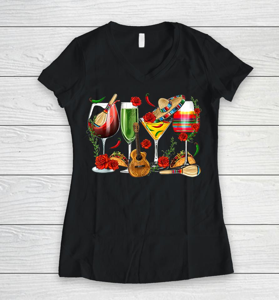 Mexico Wine Tequila Cinco De Mayo Mexican Fiesta Lover Women V-Neck T-Shirt