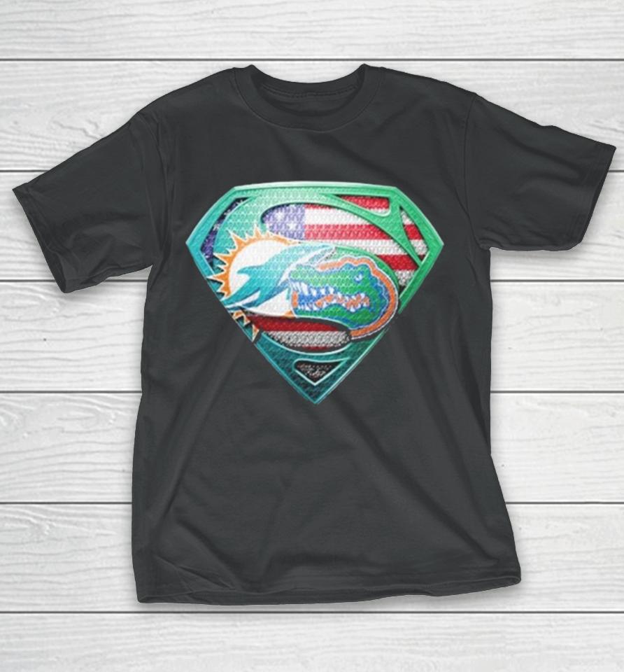 Miami Dolphins And Florida Gators Superman Sports T-Shirt