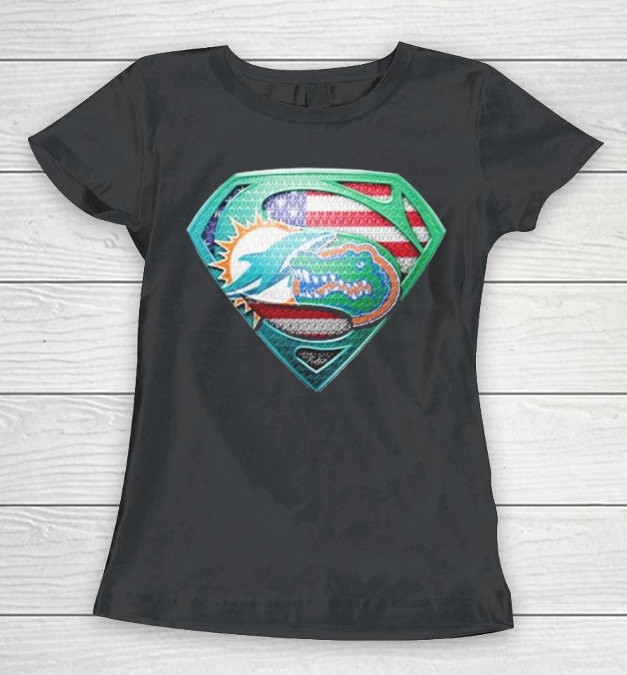 Miami Dolphins And Florida Gators Superman Sports Women T-Shirt