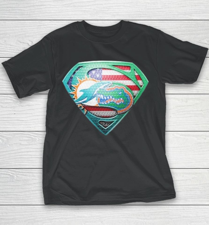 Miami Dolphins And Florida Gators Superman Sports Youth T-Shirt