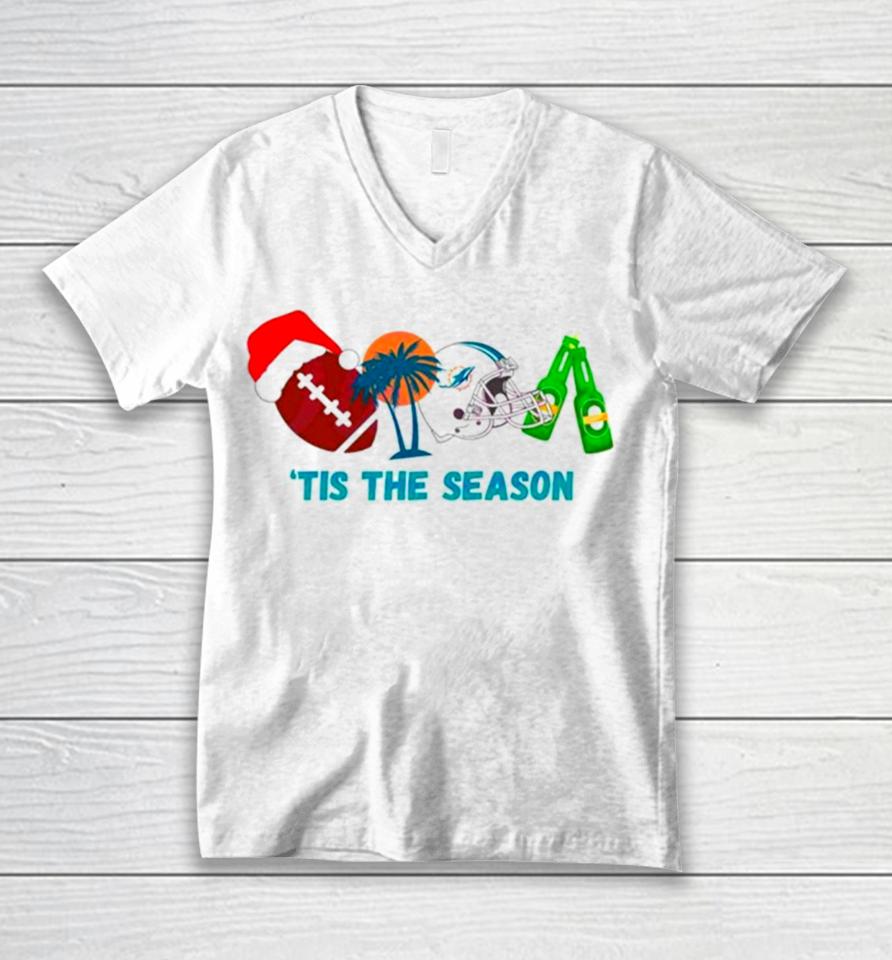 Miami Dolphins Christmas Football Tis The Season Unisex V-Neck T-Shirt